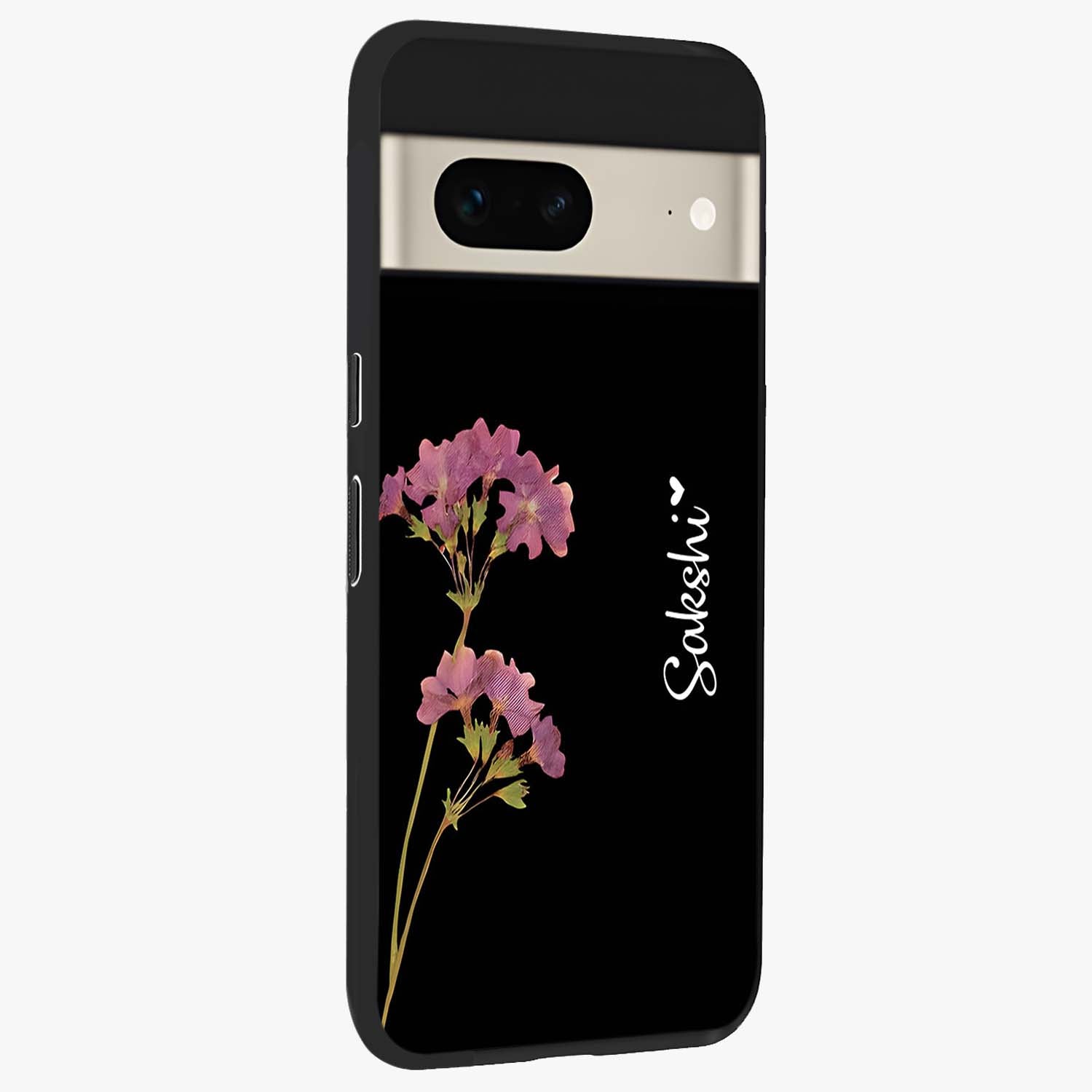 Riching Lavender Flower Custom Name Glass Case upright view showcasing elegant lavender floral artwork with personalized aesthetic.