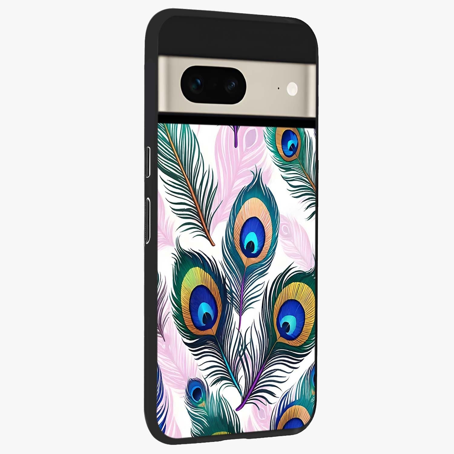 Royal Peacock Feathers Glass Case upright view showcasing elegant peacock feather artwork with decorative royal theme.