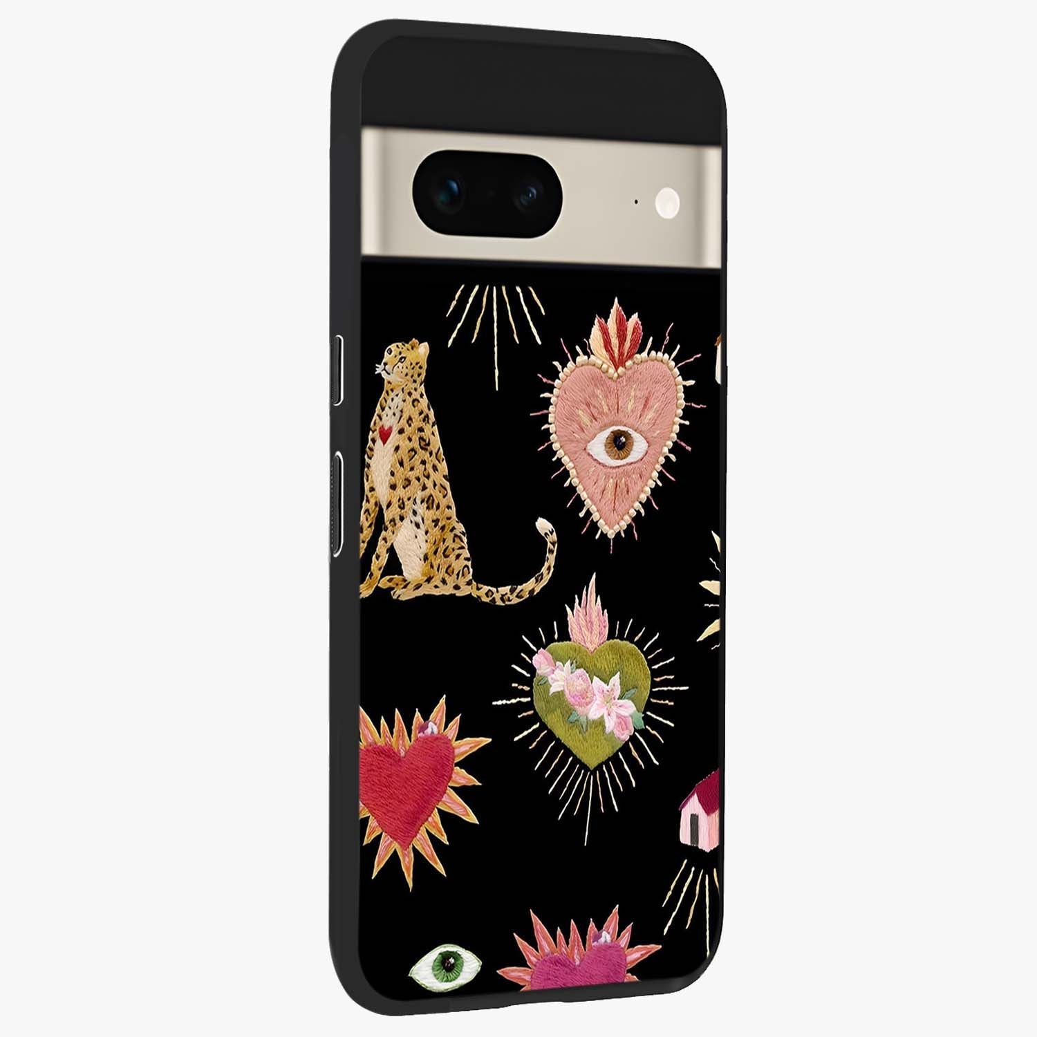 Sacred Jungle Heart Glass Case upright view showcasing vibrant jungle artwork with symbolic heart theme.