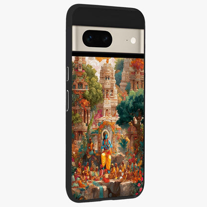Sacred Sunlight Gods Glass Case upright view showcasing glowing divine artwork with sacred mythological theme.