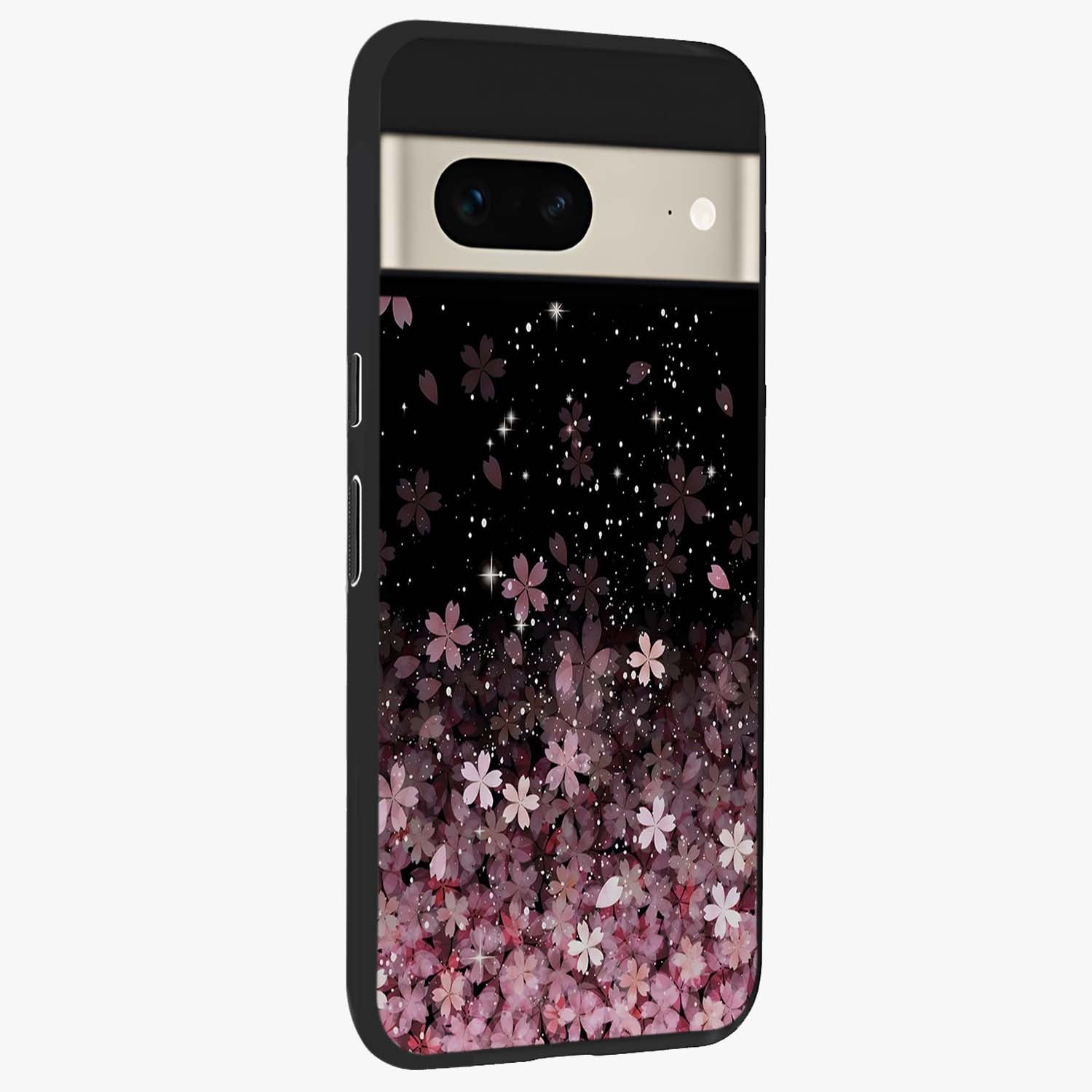 Small Starry Flowers Glass Case upright view showcasing charming floral artwork with dreamy starry theme.