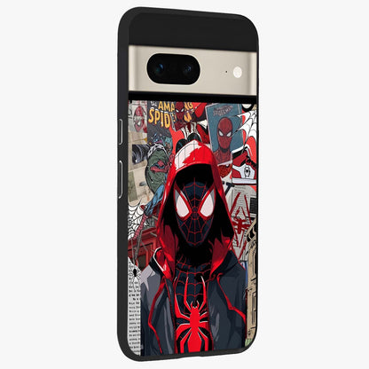 Spider Collage Street Glass Case upright view showcasing bold superhero artwork with urban street theme.