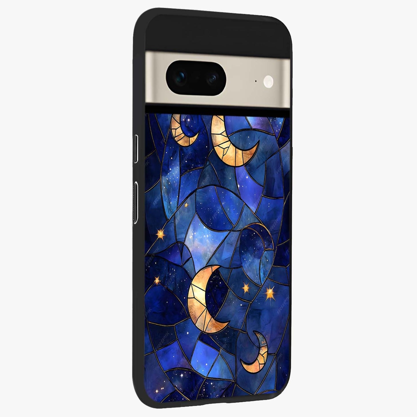 Starlit Sky Tapestry Glass Case upright view showcasing elegant starry sky artwork with cosmic decorative theme.