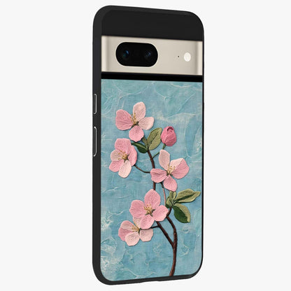 Threaded Blossom Breeze Glass Case upright view showcasing graceful flower artwork with calm botanical theme.