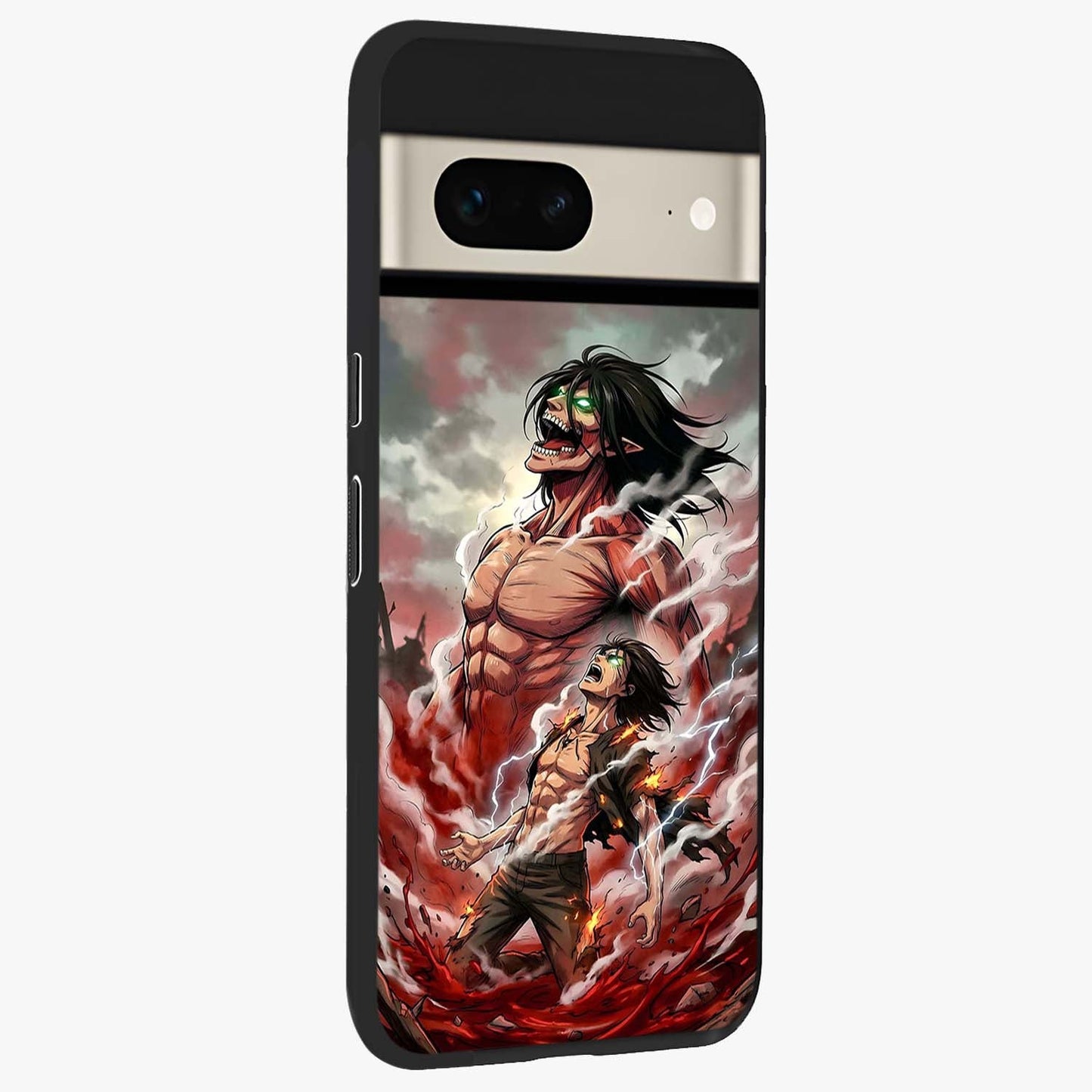 Titan Awakening Fury Glass Case upright view showcasing intense titan artwork with epic fantasy theme.