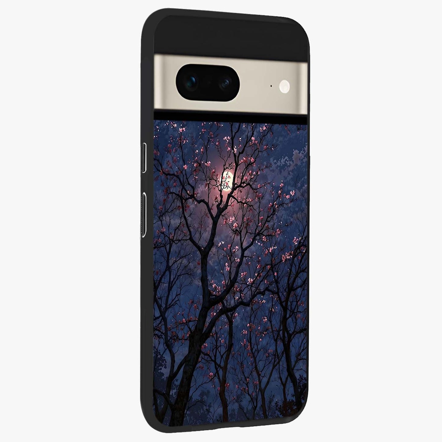 Twilight Sakura Serenade Glass Case upright view showcasing beautiful cherry blossom artwork with serene evening theme.