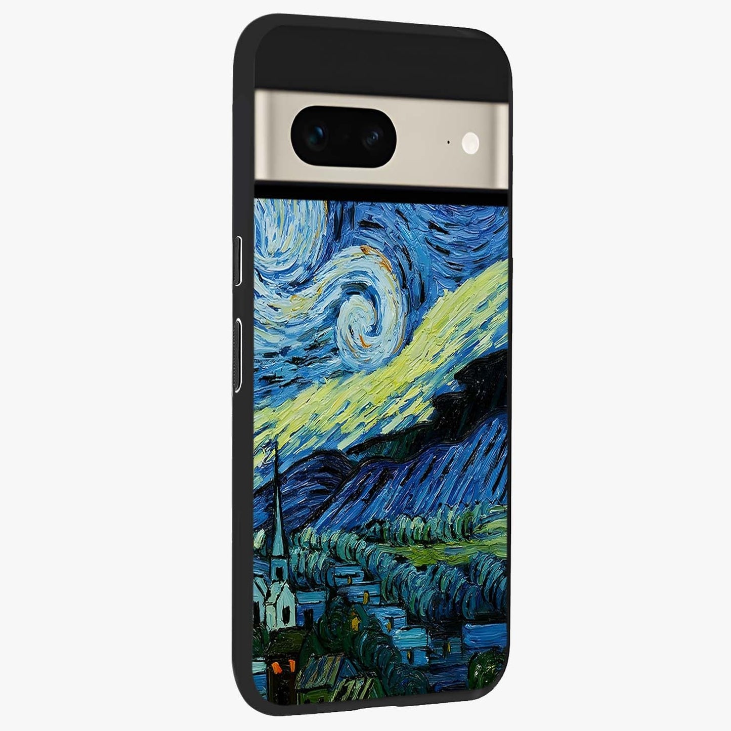 Van Gogh Art Glass Case upright view showcasing expressive painting style artwork with timeless artistic theme.