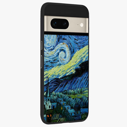 Van Gogh Art Glass Case upright view showcasing expressive painting style artwork with timeless artistic theme.