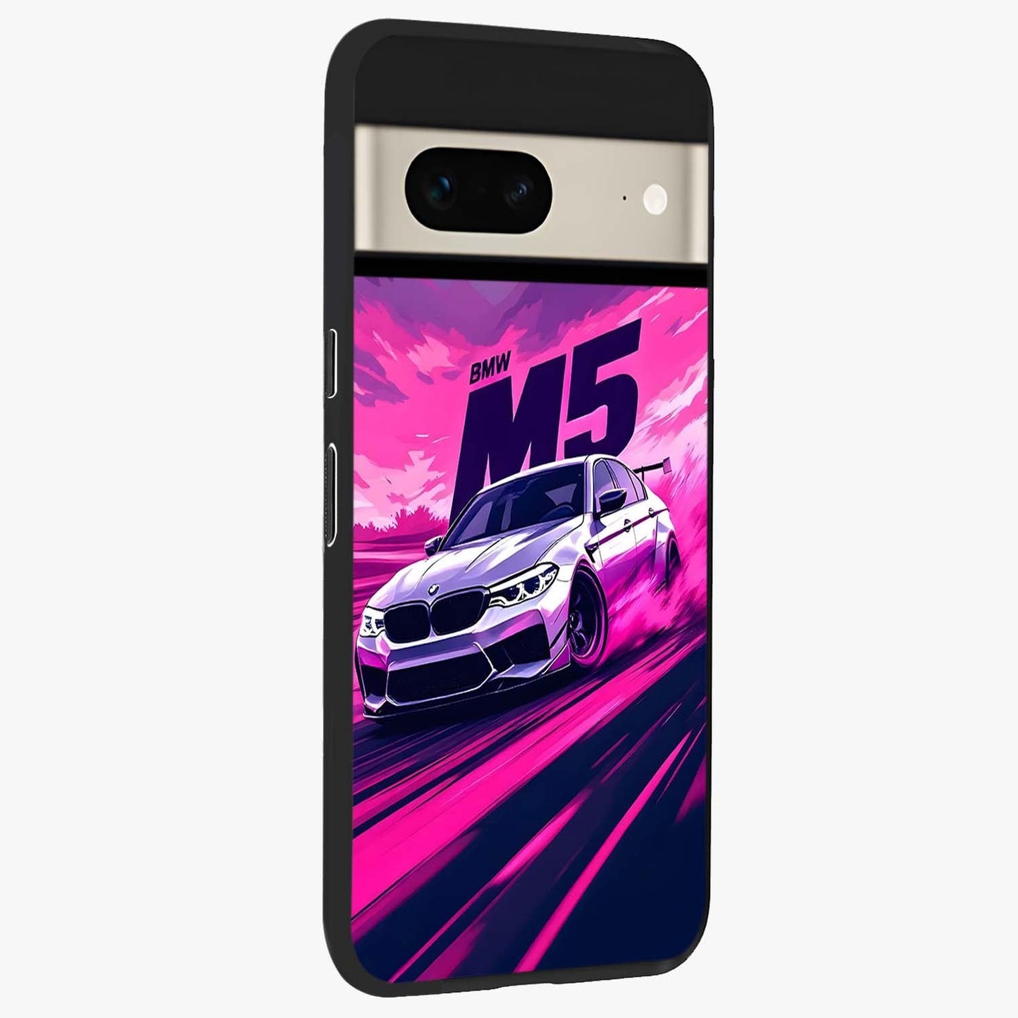 Velocity Drift Pulse Glass Case upright view showcasing powerful racing artwork with energetic motorsport theme.