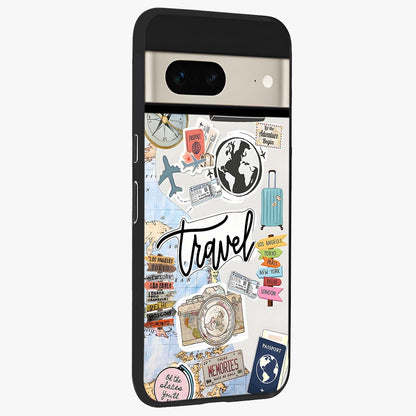 Wanderlust Journal Glass Case upright view showcasing wanderlust inspired artwork with creative exploration theme.