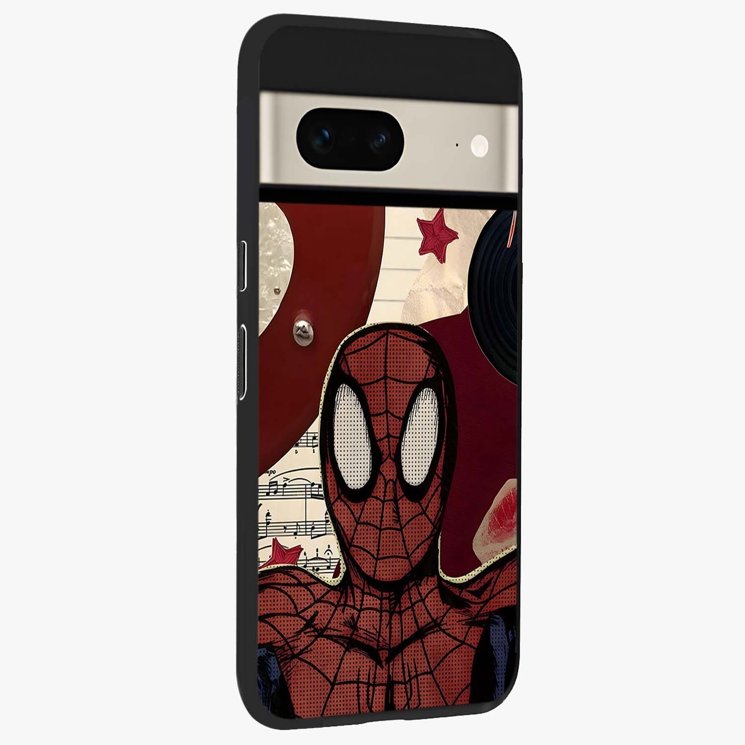 Web Warrior Vibes Glass Case upright view showcasing energetic superhero artwork with bold action theme.