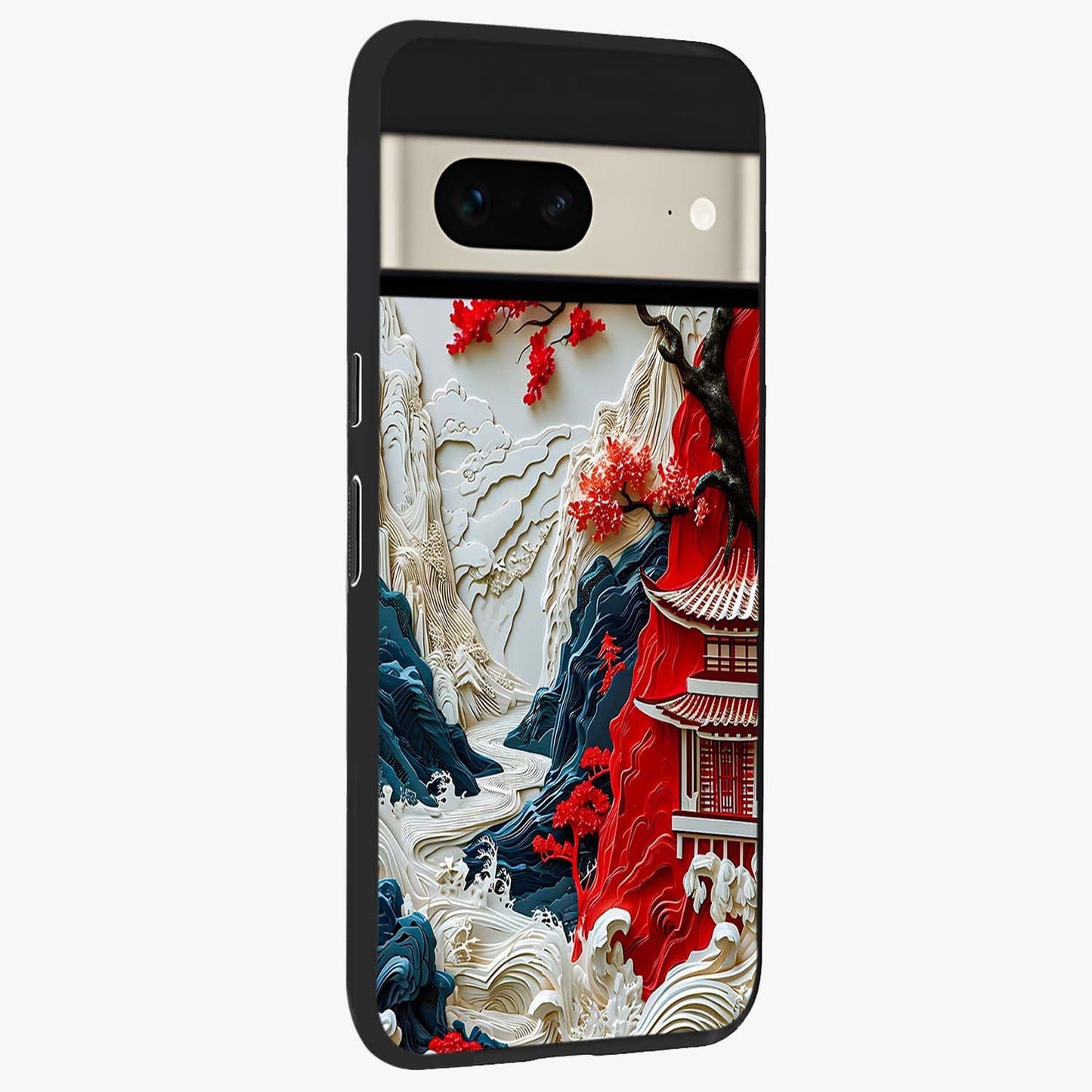 Whispers Of Sakura Waves Glass Case upright view showcasing delicate cherry blossom artwork with elegant nature theme.