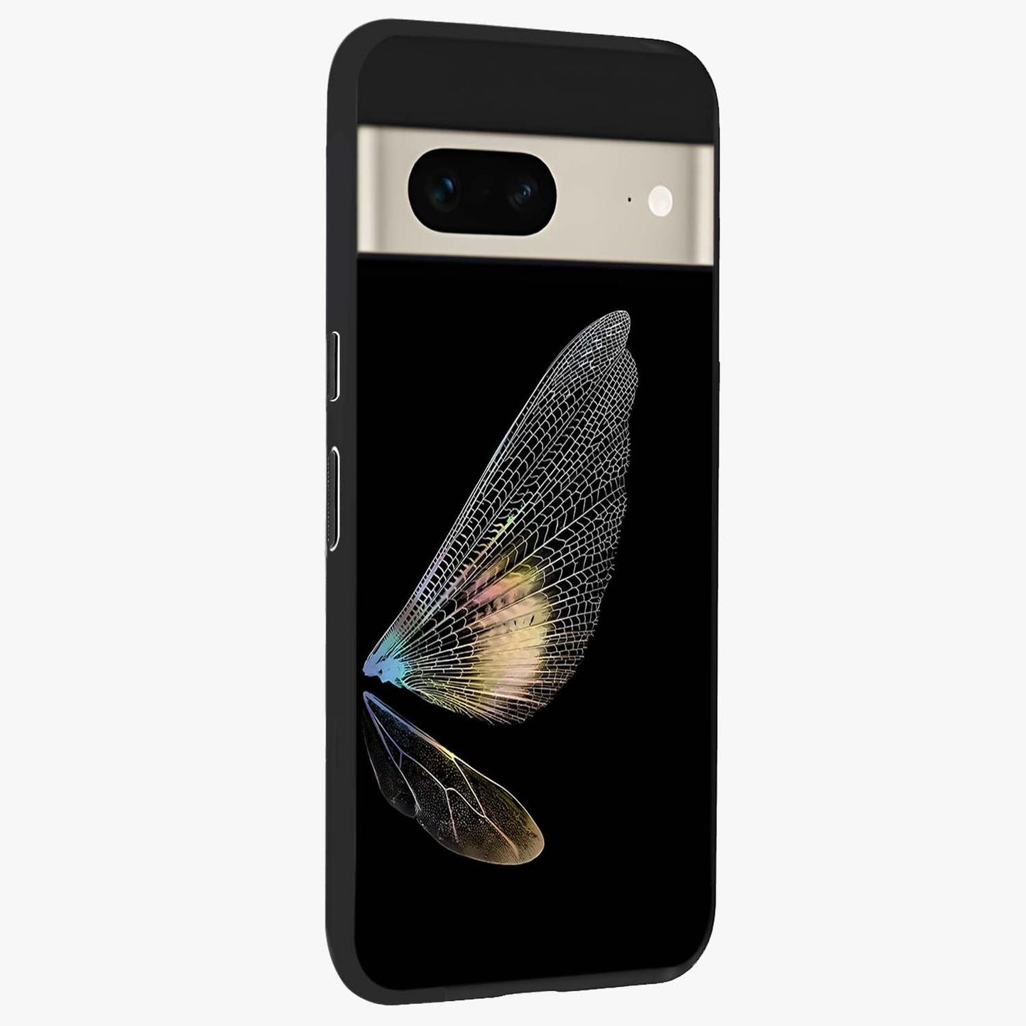 Whispers Of Wings Glass Case upright view showcasing elegant wing artwork with light airy theme.