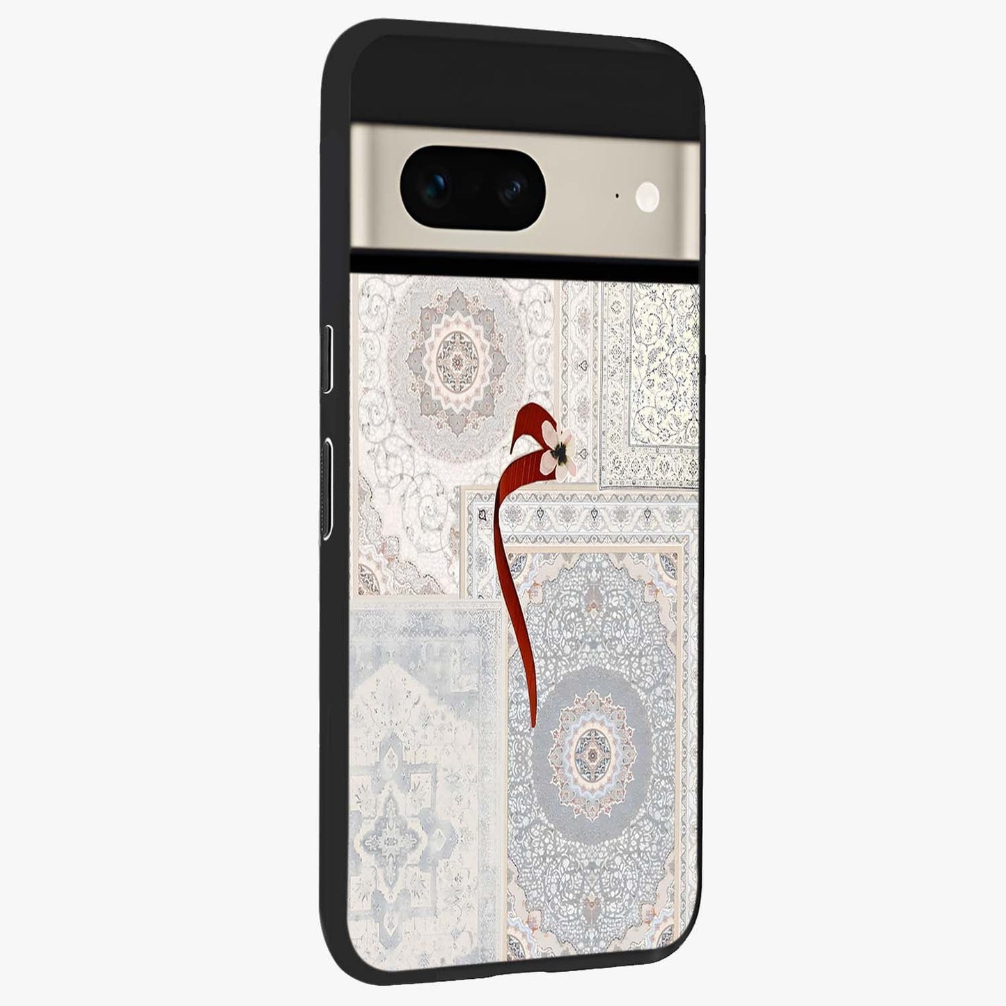 White Aesthetic Bow Glass Case upright view showcasing delicate ribbon bow artwork with cute minimalist theme.