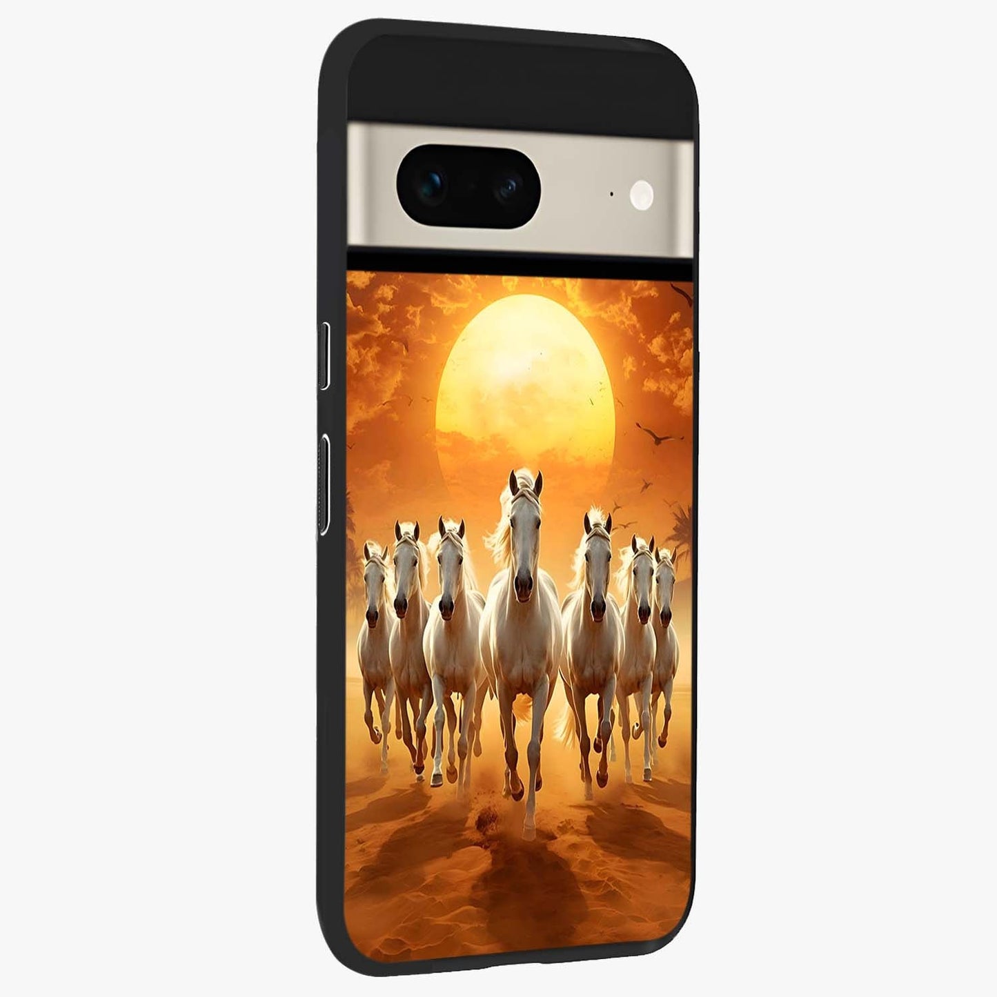 Wild Sunset Majesty Glass Case upright view showcasing dramatic sunset artwork with bold nature theme.