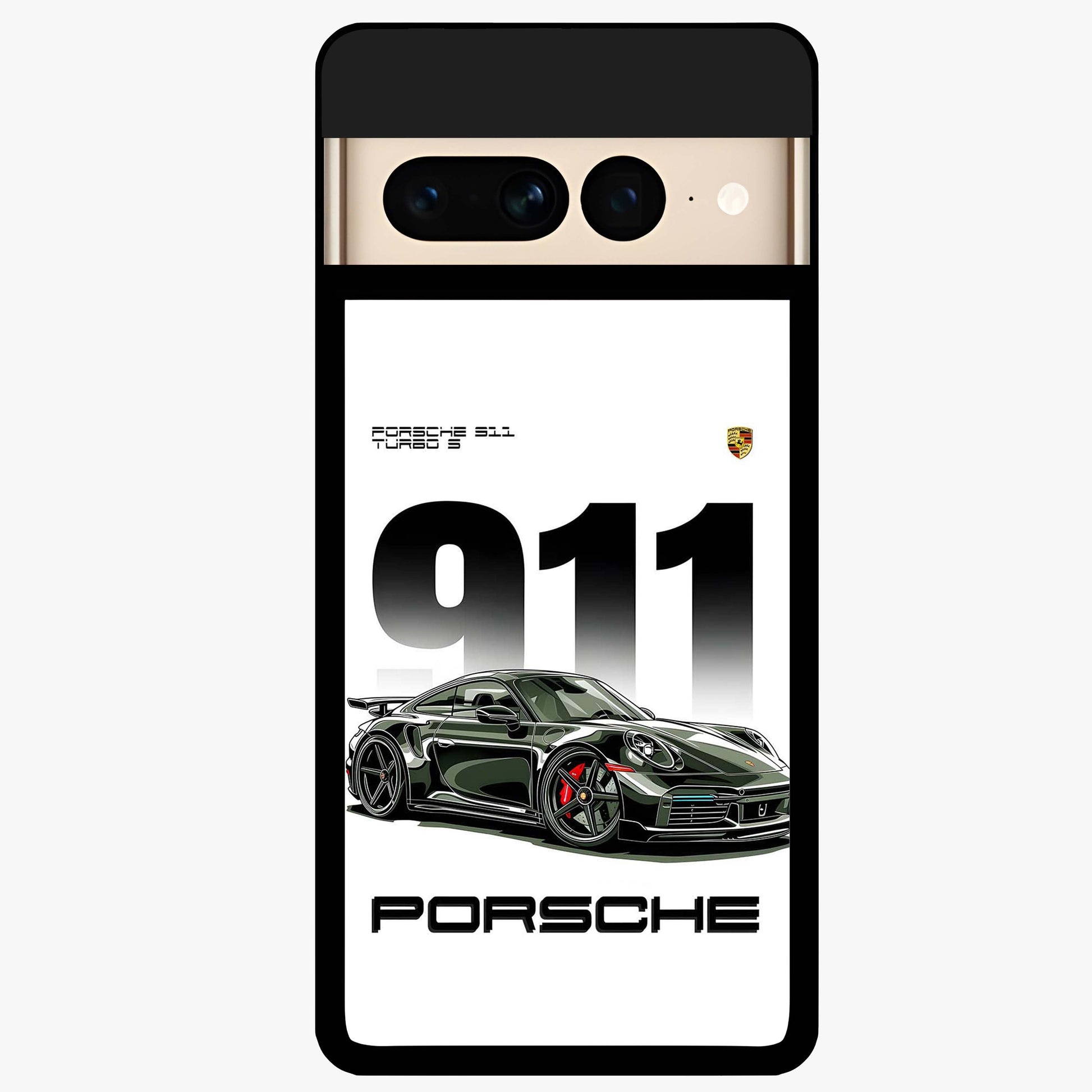 911 Turbo Dominance Glass Case showing clean flat back view with bold 911 sports car artwork and glossy glass finish.