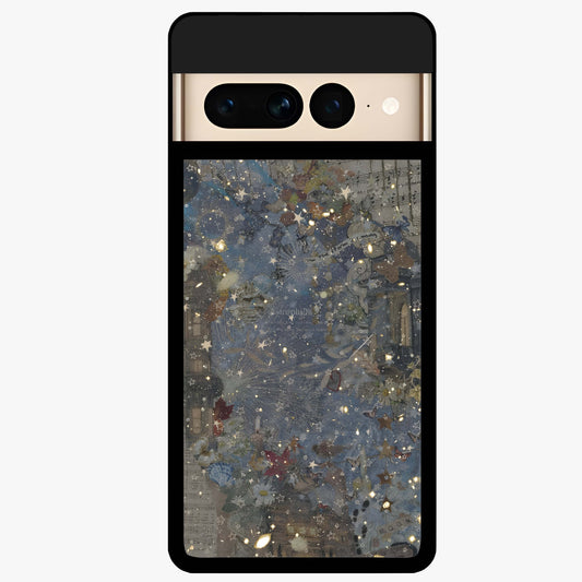 Aesthetic Astrolophia Glass Case showing flat back view with dreamy aesthetic design and glossy glass finish.