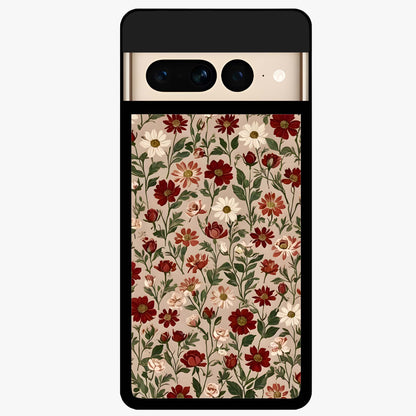 Biege Flower With Leaf Glass Case showing flat back view with soft beige floral artwork and glossy glass finish.