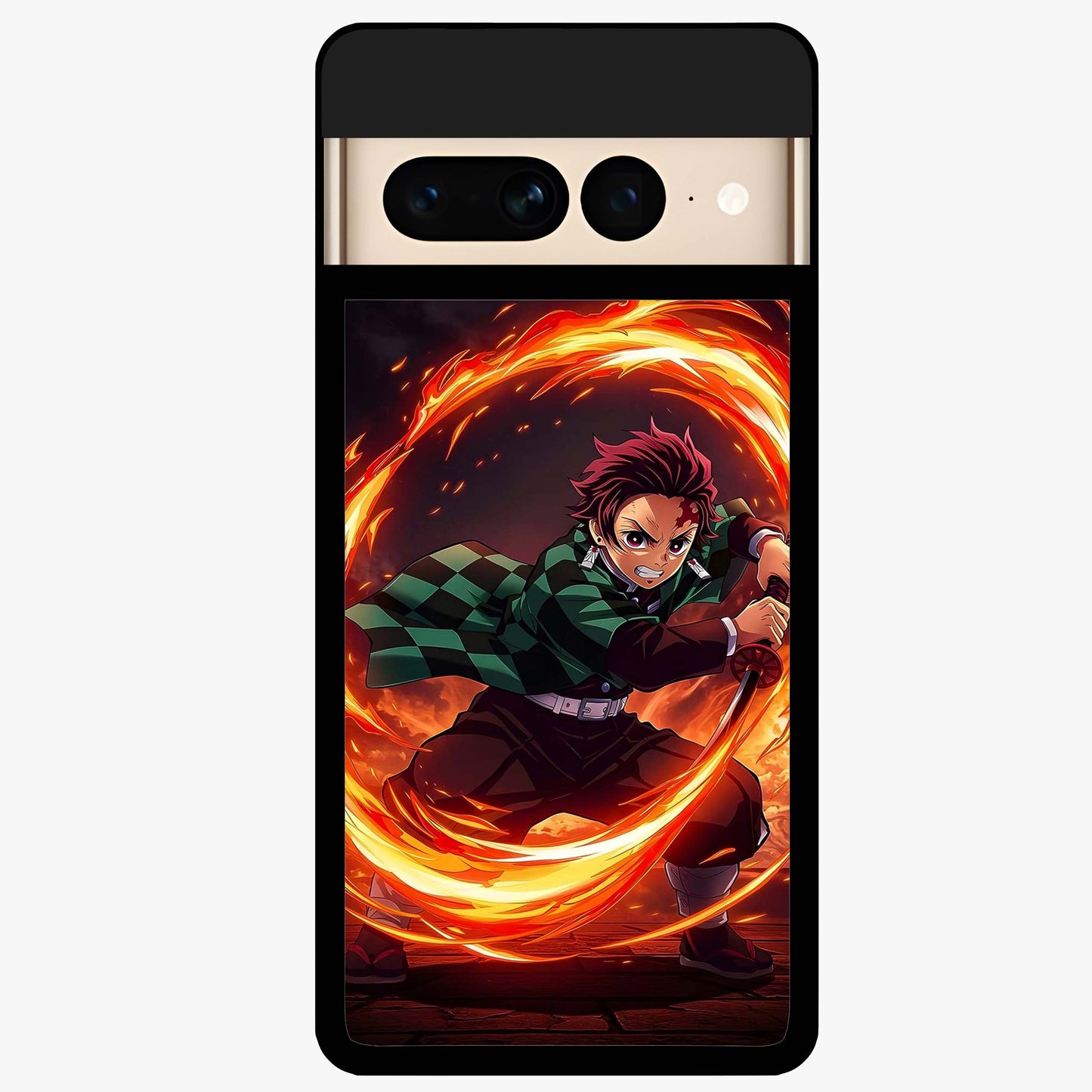 Blazing Sword Resolve Glass Case showing flat back view with fiery sword artwork and glossy glass finish.
