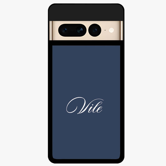 Blue Background Personalized Custom Name Glass Case showing flat back view with minimal blue background and custom name design.