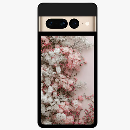 Blush Blossom Cloud Glass Case showing flat back view with dreamy blush cloud blossom artwork and glossy glass finish.