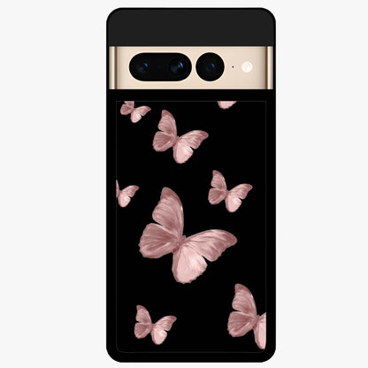 Butterfly Pattern Glass Case showing flat back view with elegant butterfly pattern artwork and glossy glass finish.