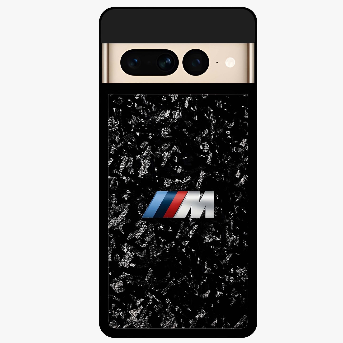 Carbon Speed Mark Glass Case showing flat back view with sporty carbon pattern artwork and glossy glass finish.