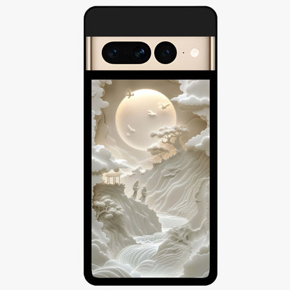 Celestial Origami Glass Case showing flat back view with artistic origami inspired celestial artwork and glossy glass finish.