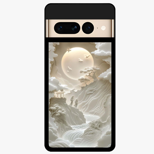 Celestial Origami Glass Case showing flat back view with artistic origami inspired celestial artwork and glossy glass finish.