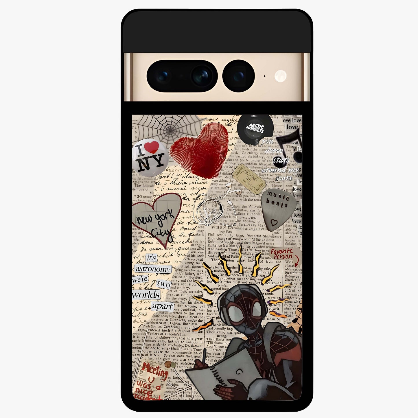 City Dream Sketch Glass Case showing flat back view with artistic city skyline sketch artwork and glossy glass finish.