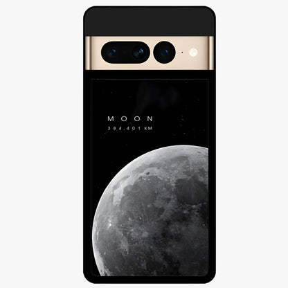 Cosmic Moon Glow Glass Case showing flat back view with glowing moon artwork and glossy glass finish.