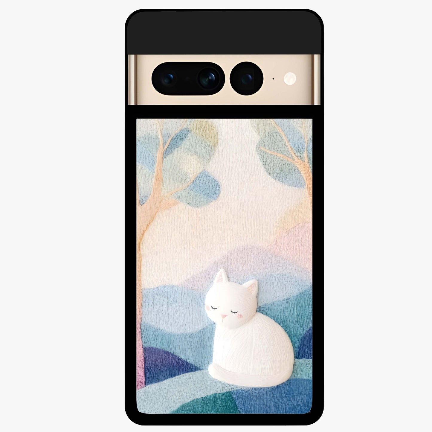 Cotton Dream Cat Glass Case showing flat back view with soft dreamy cat artwork and glossy glass finish.