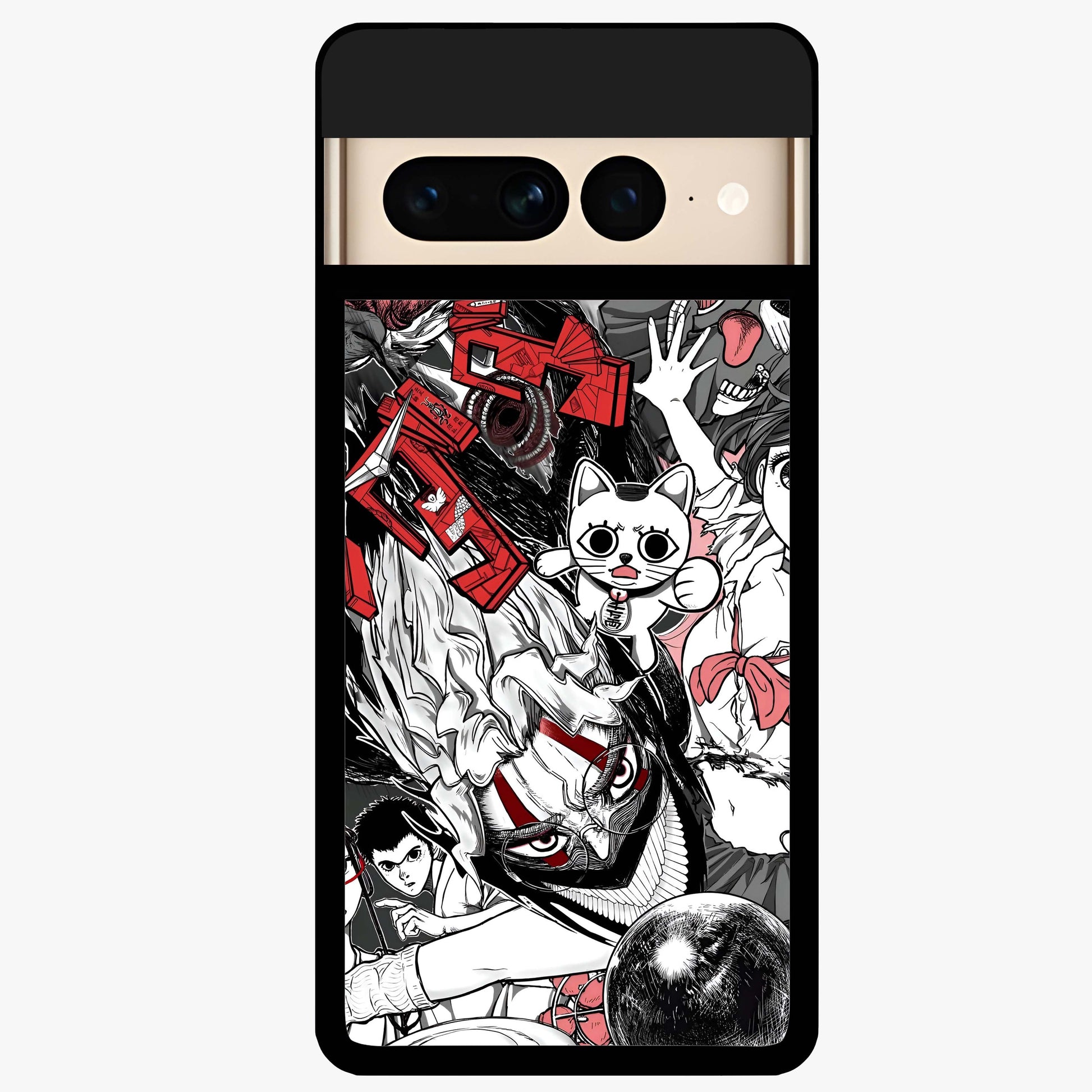 Crimson Chaos Panel Glass Case showing flat back view with bold crimson abstract artwork and glossy glass finish.