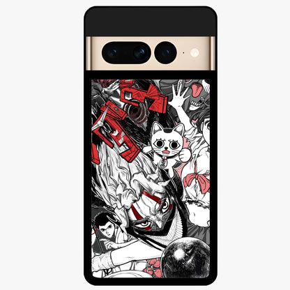 Crimson Chaos Panel Glass Case showing flat back view with bold crimson abstract artwork and glossy glass finish.