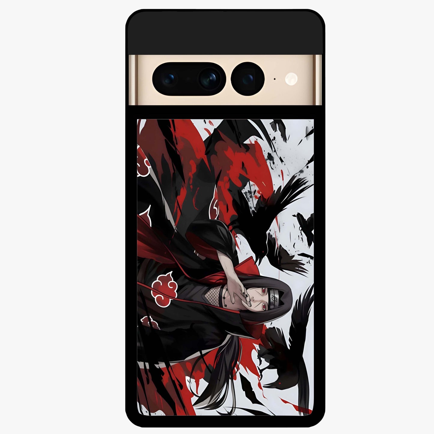Crimson Crow Illusion Glass Case showing flat back view with artistic crow illusion artwork and glossy glass finish.