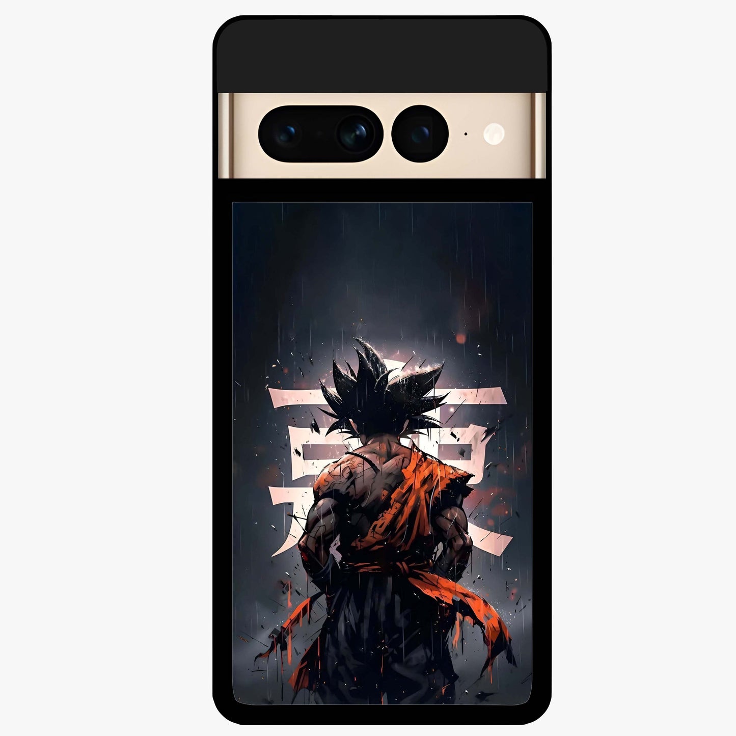 Dark Warrior In Rain Glass Case showing flat back view with warrior artwork in rainy atmosphere and glossy glass finish.