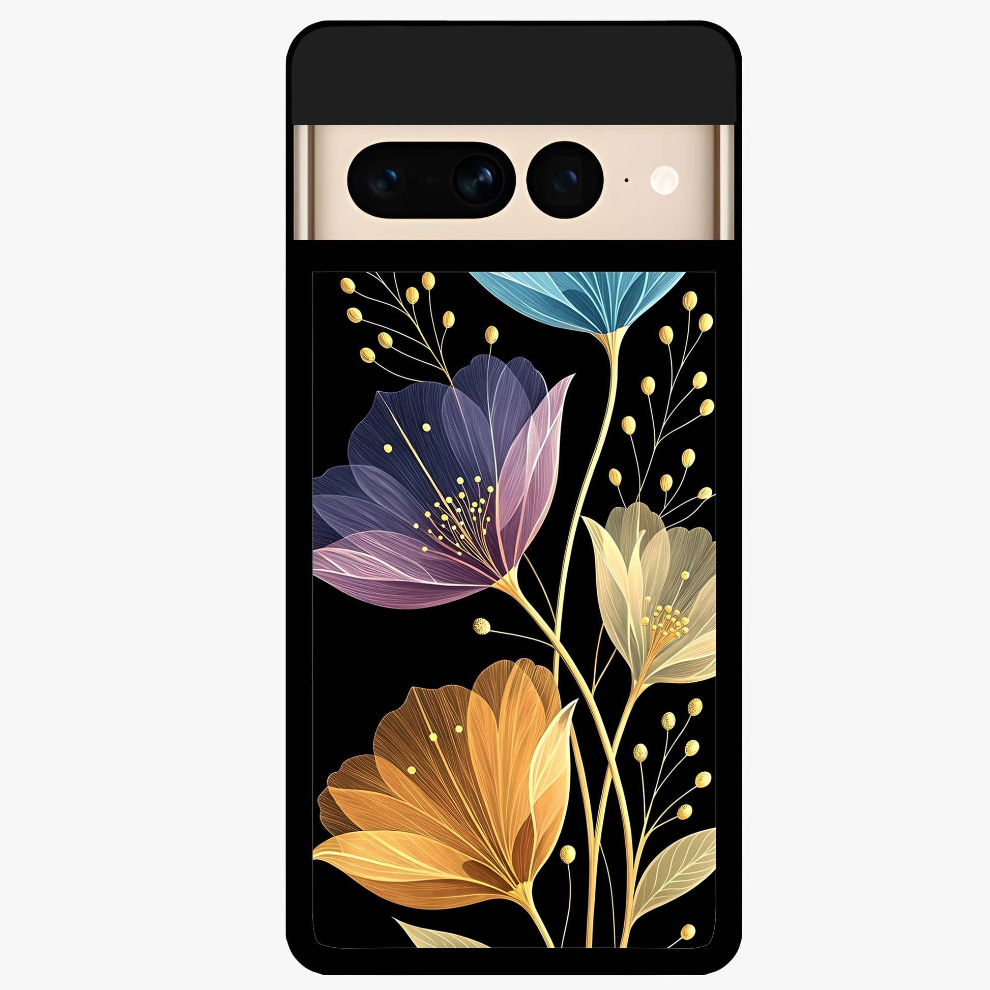 Delicate Multicolor Flowers Glass Case showing flat back view with vibrant floral artwork and glossy glass finish.