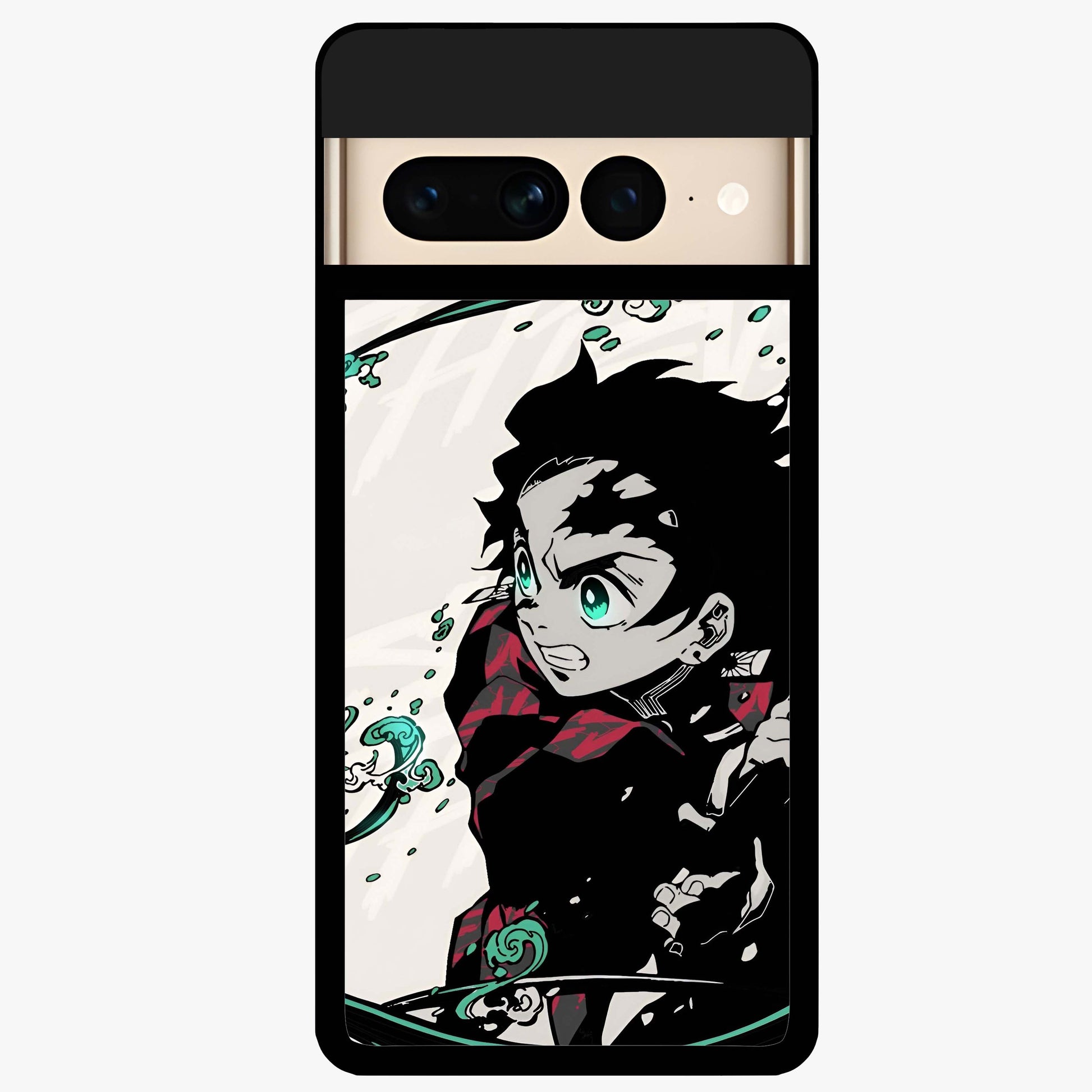 Demon Slayer Glass Case showing flat back view with bold anime inspired artwork and glossy glass finish.