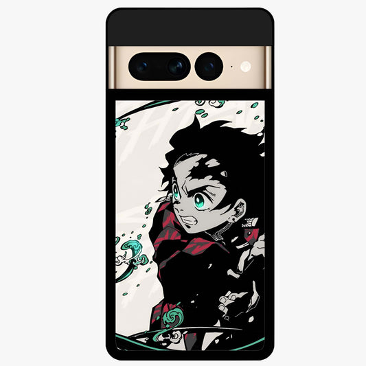 Demon Slayer Glass Case showing flat back view with bold anime inspired artwork and glossy glass finish.