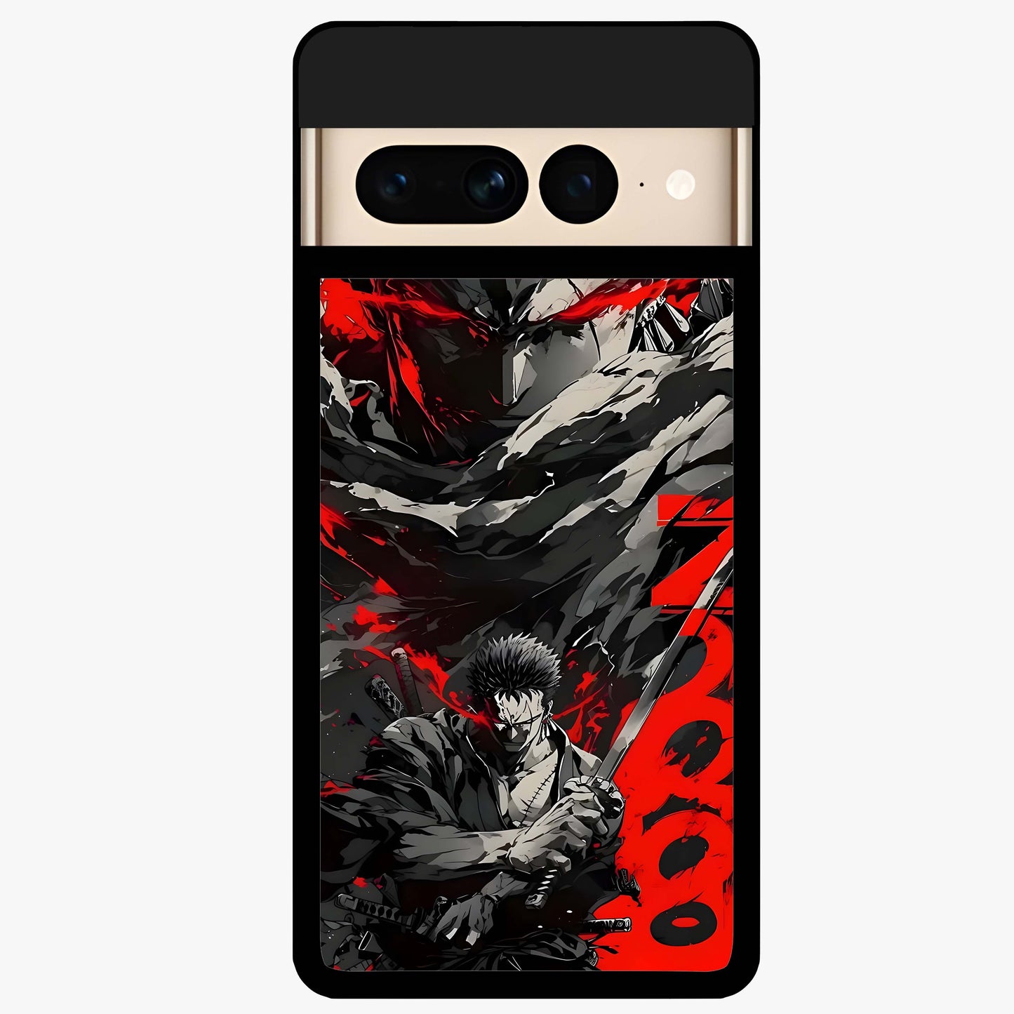 Demon Sword Resolve Glass Case showing flat back view with fierce sword warrior artwork and glossy glass finish.