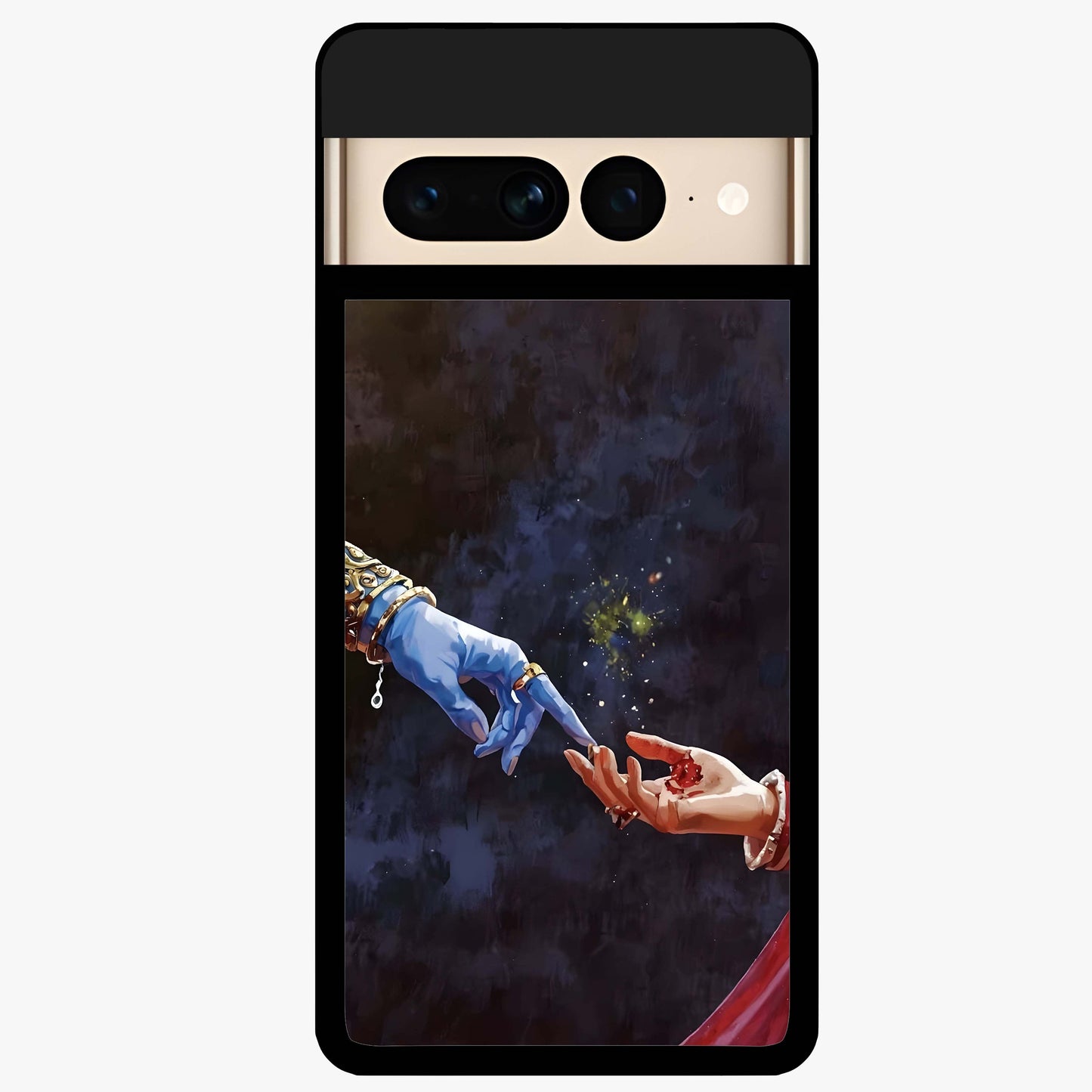 Divine Touch Eternal Glass Case showing flat back view with spiritual themed artwork and glossy glass finish.