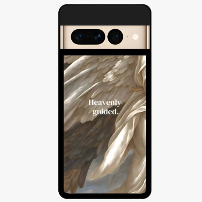 Divine Winged Grace Glass Case showing flat back view with elegant wing inspired artwork and glossy glass finish.