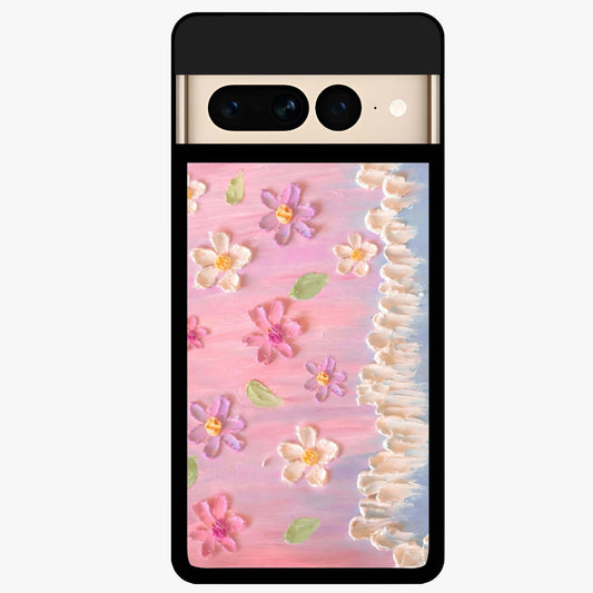 Dreamy Painted Garden Glass Case showing flat back view with artistic painted floral garden artwork and glossy glass finish.