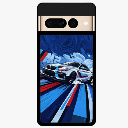 Drift Power Rush Glass Case showing flat back view with dynamic racing inspired artwork and glossy glass finish.