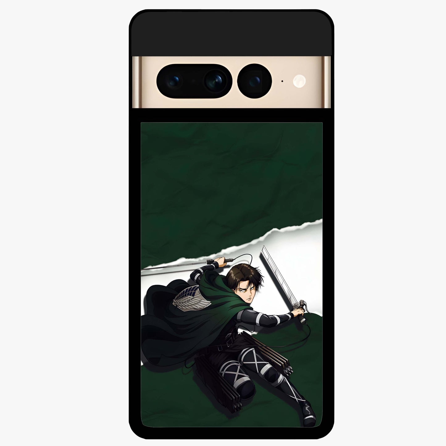 Emerald War Vanguard Glass Case showing flat back view with powerful warrior themed artwork and glossy glass finish.