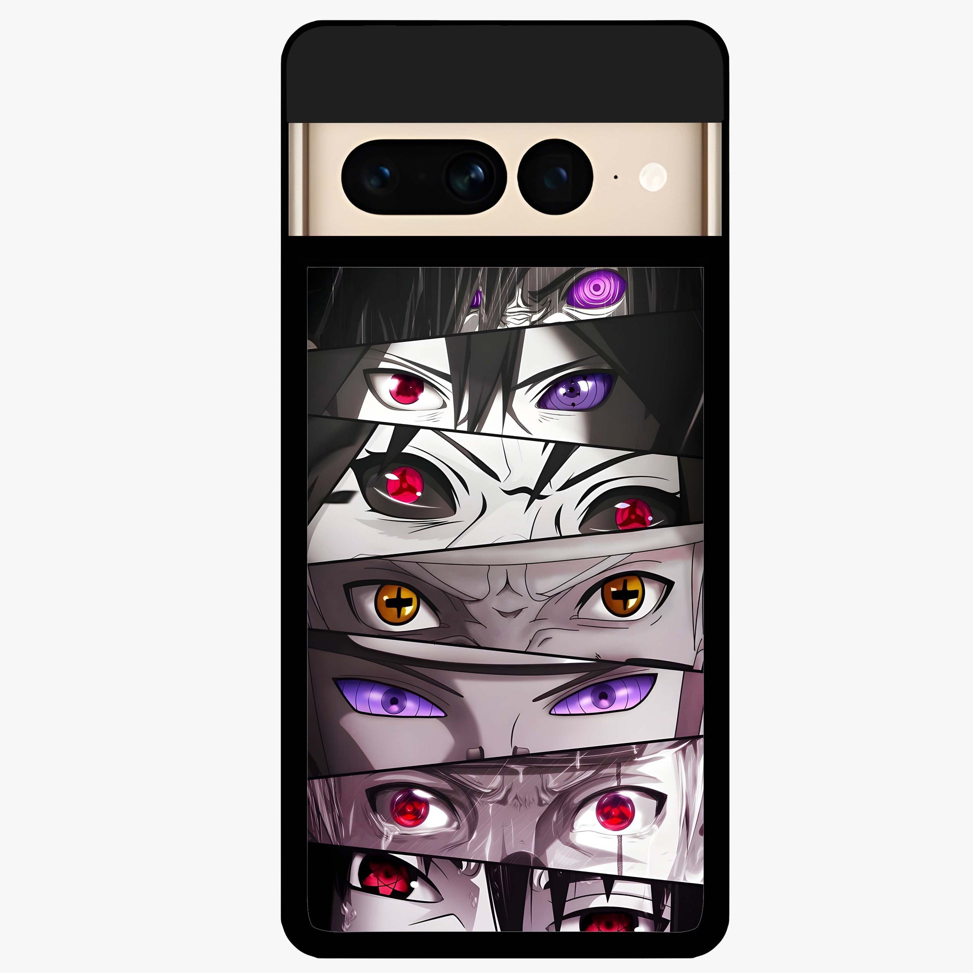 Eyes of Destiny Glass Case showing flat back view with striking eye themed artwork and glossy glass finish.