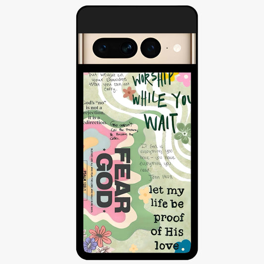 Faith Over Fear Glass Case showing flat back view with motivational typography artwork and glossy glass finish.