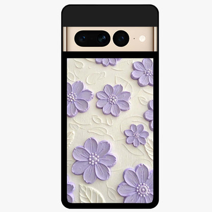 Floral Wall Art With Purple Flowers Glass Case showing flat back view with purple flower artwork and glossy glass finish.