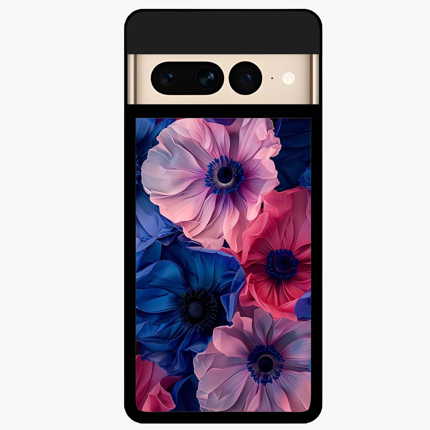 Flower Paper Art Pattern Glass Case showing flat back view with paper cut style floral artwork and glossy glass finish.