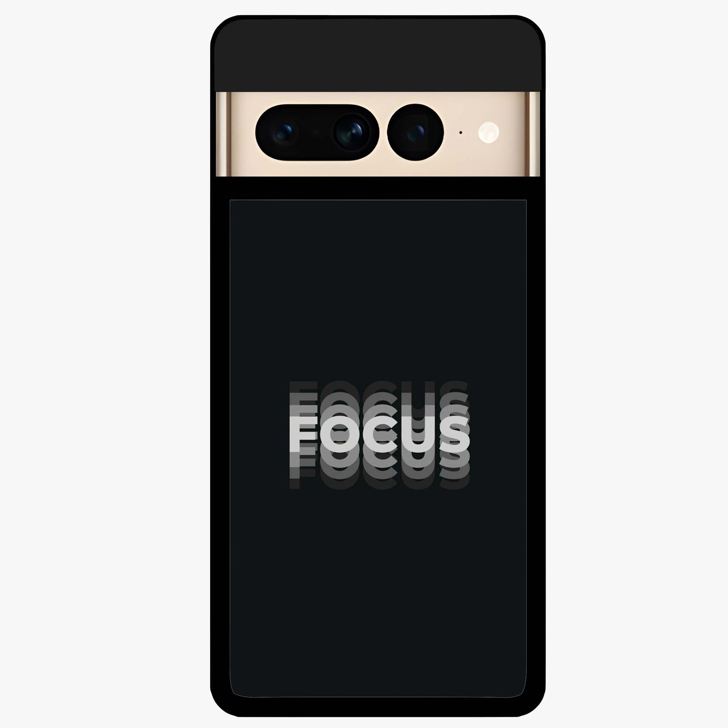 Focus Mode On Glass Case showing flat back view with bold motivational typography design and glossy glass finish.